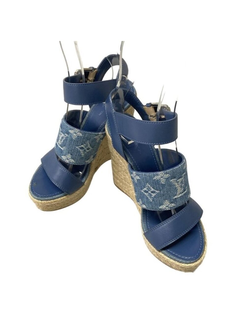 Louis Vuitton Sandals 35 Navy Ivory Wedge Sole Leather - Picture 2 of 8